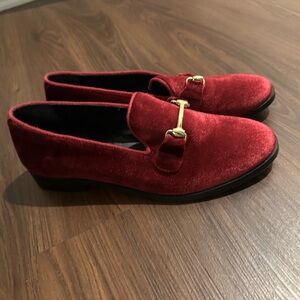 Red Velvet Loafers with Gold Buckle